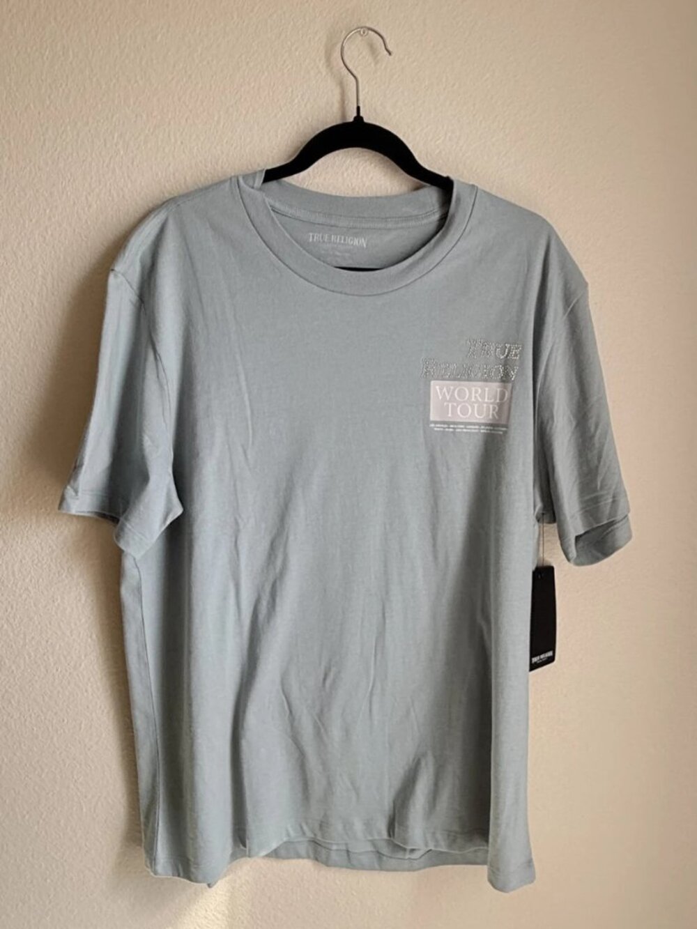 True Religion Crystal Poster Buddha Men's Tee Arona Blue Shirt Size M NWT